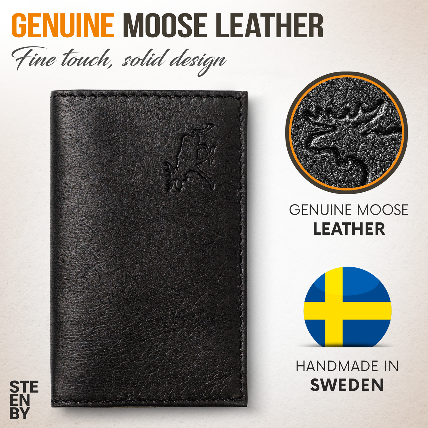 <tc>Card Holder Genuine Moose Leather Black Embossed</tc>